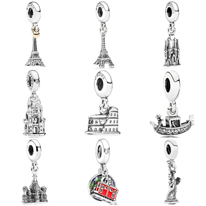 

Pandora Castle Roman Colosseum Eiffel Tower Venice Gondola Pendant Beads 925 Sterling Silver Charms Fit Bracelet DIY Jewelry
