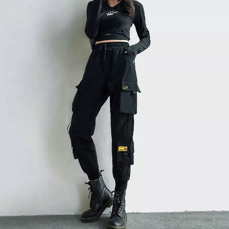 

Women's High Waist Cargo Pants 2021 New Sportswear Loose Pants Harajuku Women Cargo Pants Elastics Trousers Ladies Casual Pant