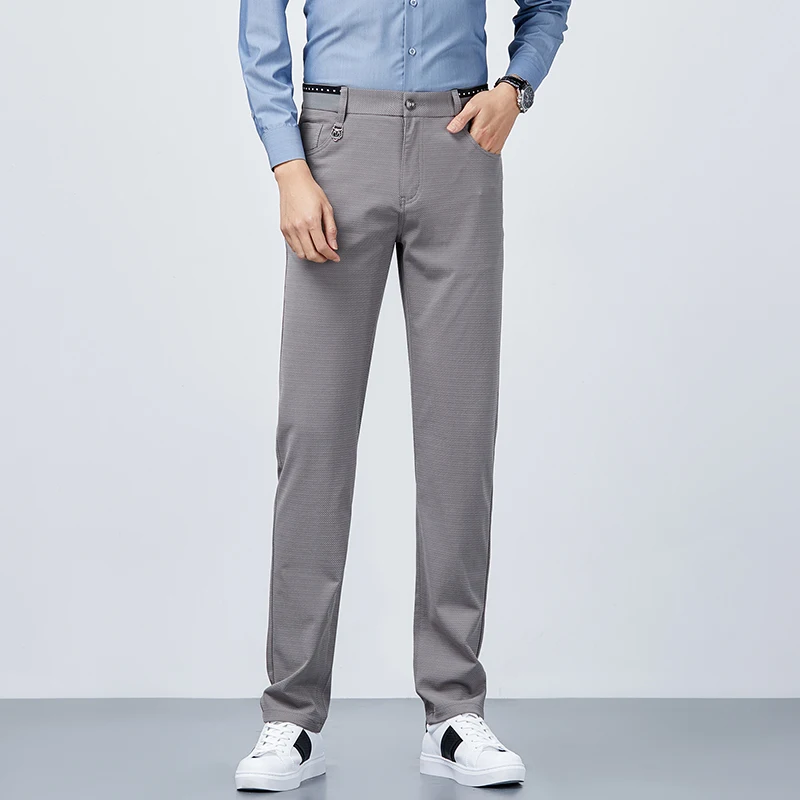 

2023 Summer Thin Knitted Fine-Grained Casual Pants Men's Fashionable Korean-Style Straight Slim Pants Easy to Care Men's Pants