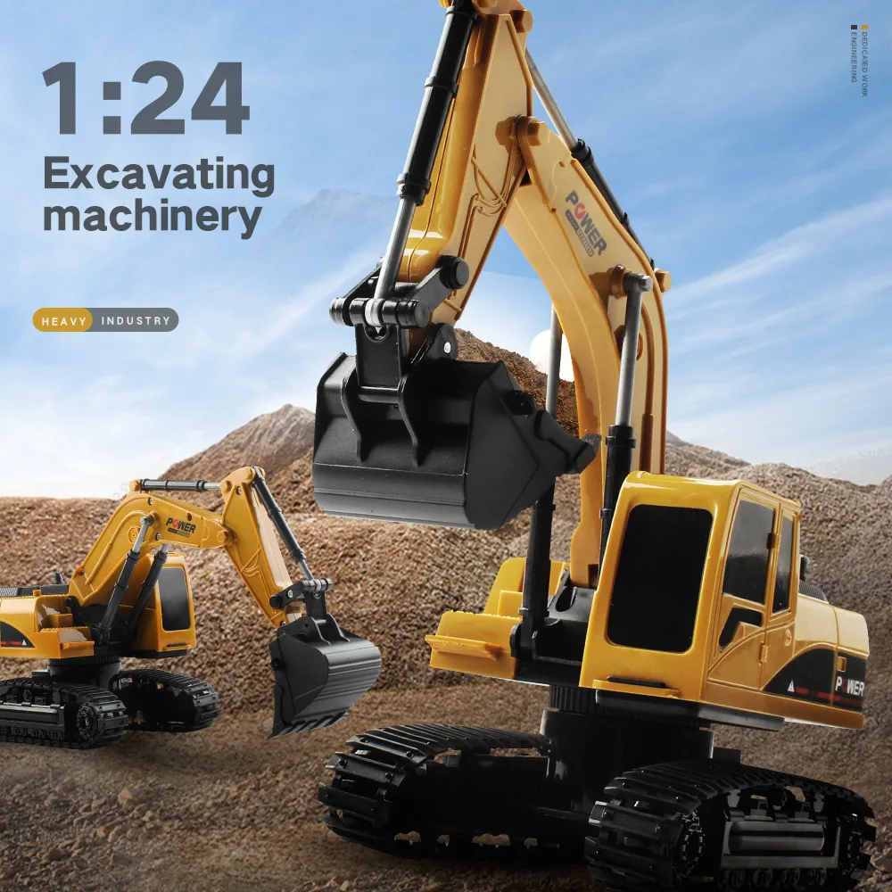 

1/24 RC Excavator Remote Control Cars Trucks Toy 5Ch Tractor Crawler Light Electric Plastic Construction Toy for Kids