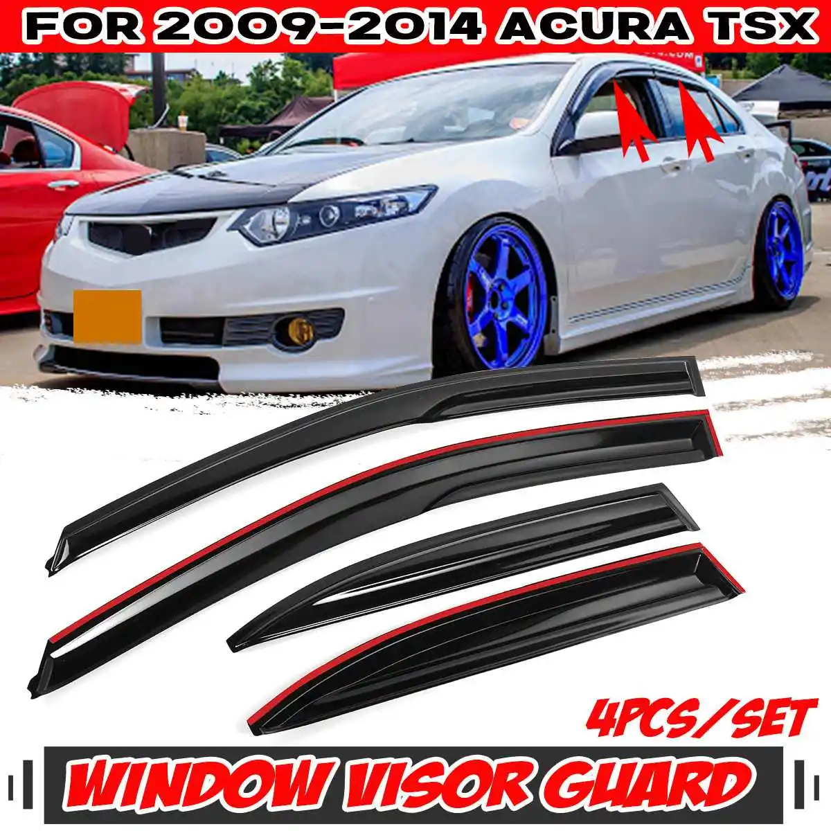 

New 4x Black Tinted Car Side Door Window Visor Guard Vent Cover Trim Rain Guard Awnings Shelters For ACURA For TSX 2004-2014