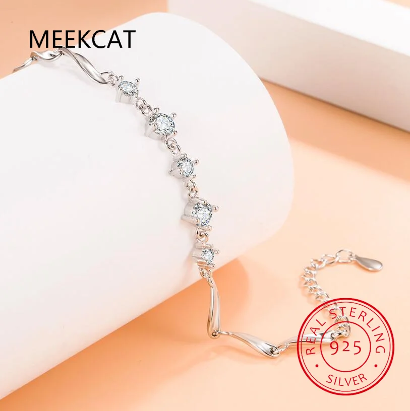 Женский браслет из серебра 925 пробы с муассанитом 3 мм