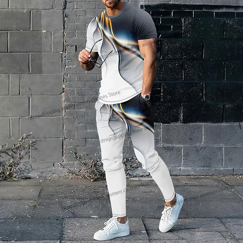 Костюм спортивный мужской из футболки и длинных брюк
