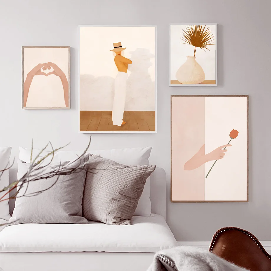 Модная девушка Пальма монстера лист ваза бохо ландшафтные постеры и