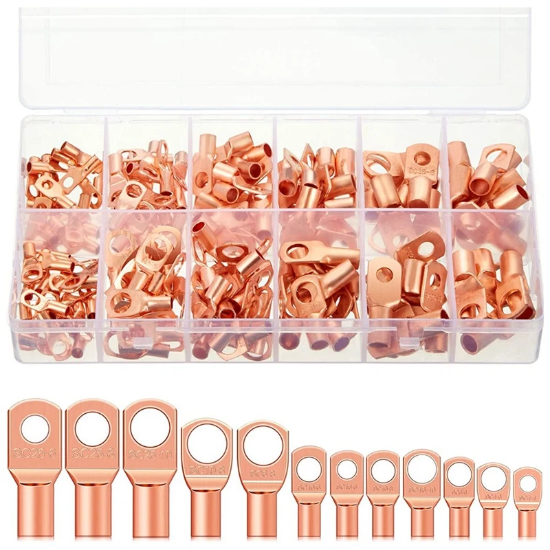 

170 шт., трубчатые кольцевые разъемы для аккумуляторных кабелей AWG4, AWG6, AWG8, AWG10, AWG12