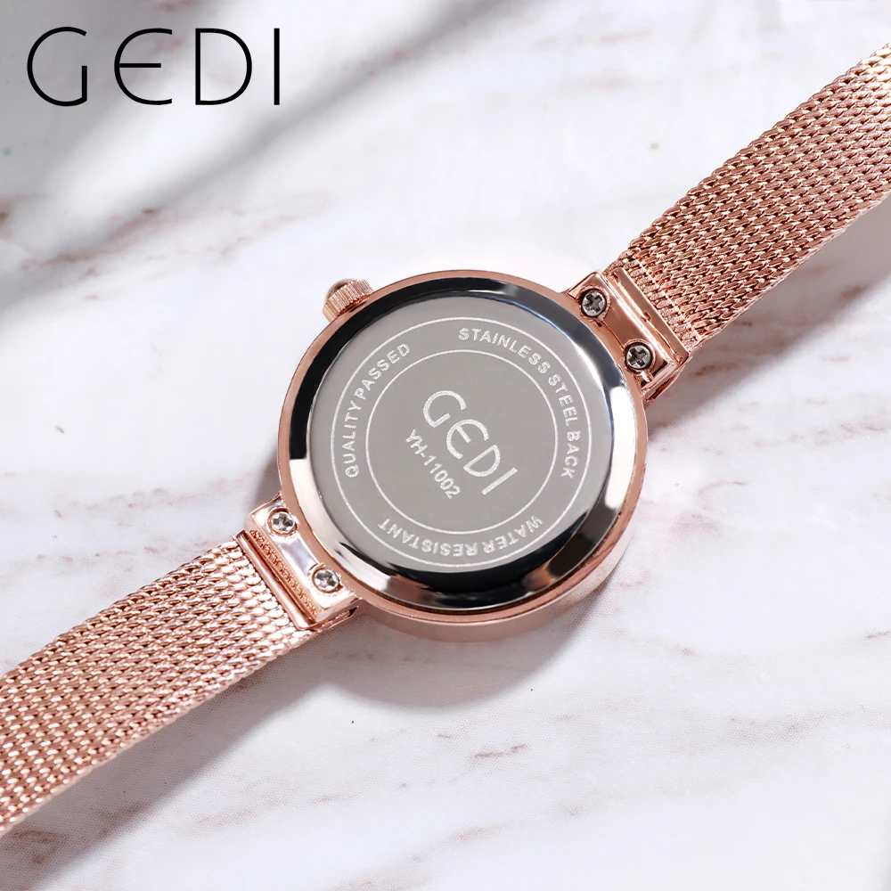 GEDI Waterproof New in Women's Watches 2023 Trend Stainless Steel Rose Gold Fashion Quartz Wrist Watch for Woman Small Uhr Damen