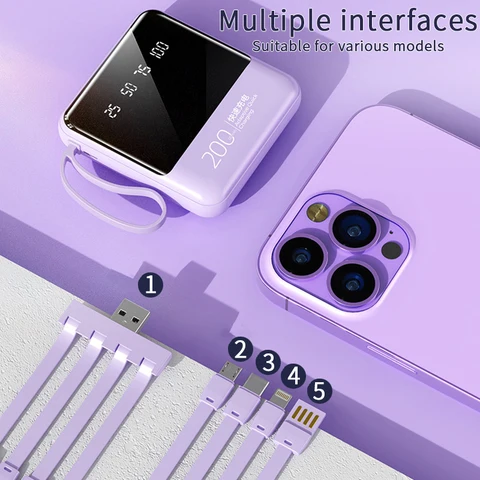 Мини-Power Bank 20000 мАч, портативный внешний аккумулятор с цифровым дисплеем и светодиодной подсветкой для iPhone Huawei, карманный внешний аккумулятор Power Bank