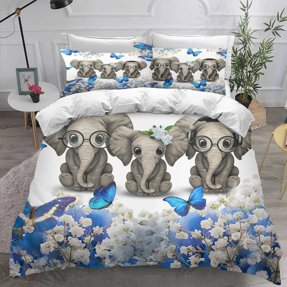 

Детский комплект постельного белья TOADDMOS с пододеяльником, наволочкой, милым слоном и цветочным принтом бабочки