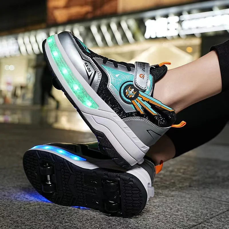 Roller Skates 4 Wheels Shoes Glowing Lighted Led Child Boys Girls Kids Luminous Sports Boots Casual Sneakers USB Charging