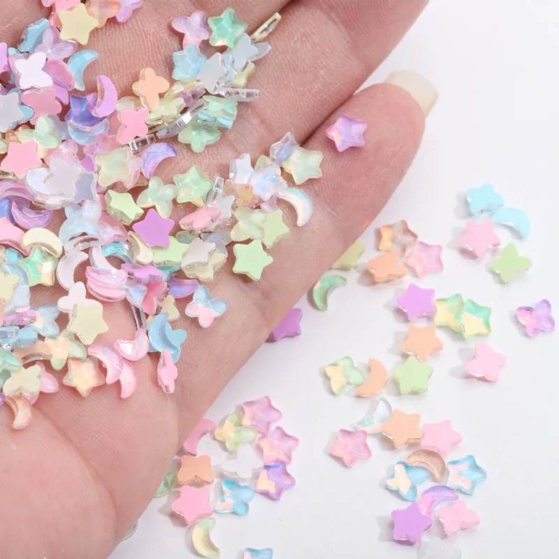 

50pcs Nail Material Random Mixed Color Mini Mocha Moon Sky Butterfly Nail Jewelry Deco Parts Sequins for Nail Mocha Accessories