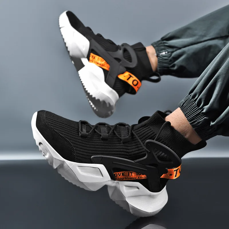 

Trend Men High Top Sock Shoes Chunky Sneakers Street Wear-Resisting Light Sports Running Shoes Breathable Mesh Male Footwear