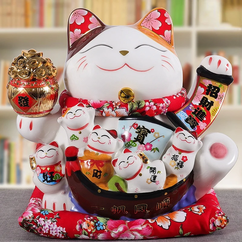 

11-inch Lucky Cat Large Ornament Piggy Bank Store Opening Gift Home Ornament Creative Chinese Gift Ceramic Decoration Craft