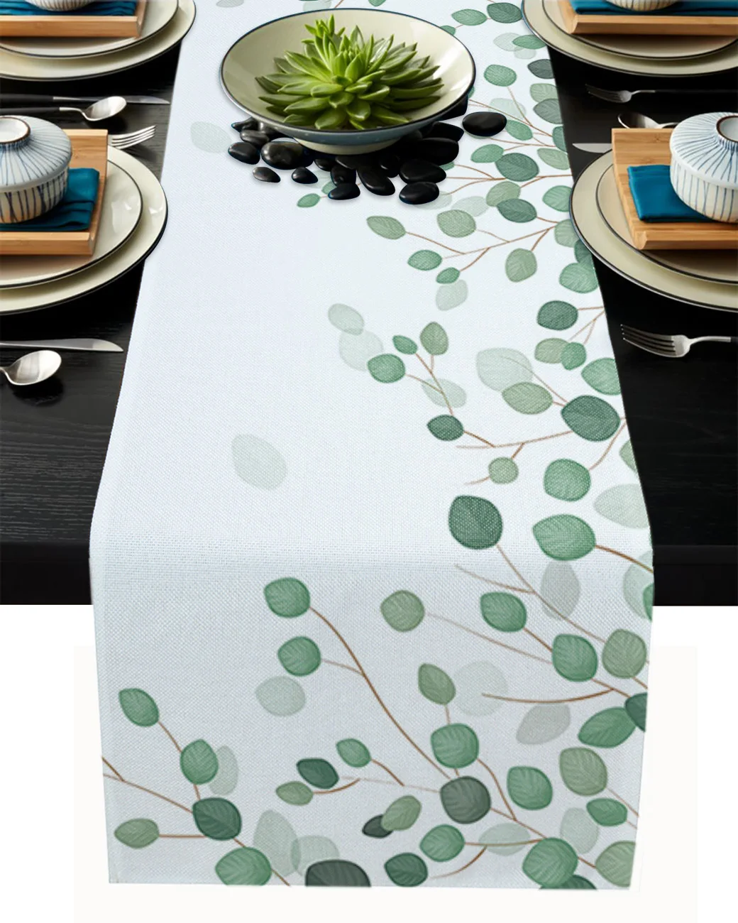 

Eucalyptus Leaves Plant Table Runner Luxury Home Dining Table Coffee Table Holiday Wedding Decoration Party Dinner Table Runner