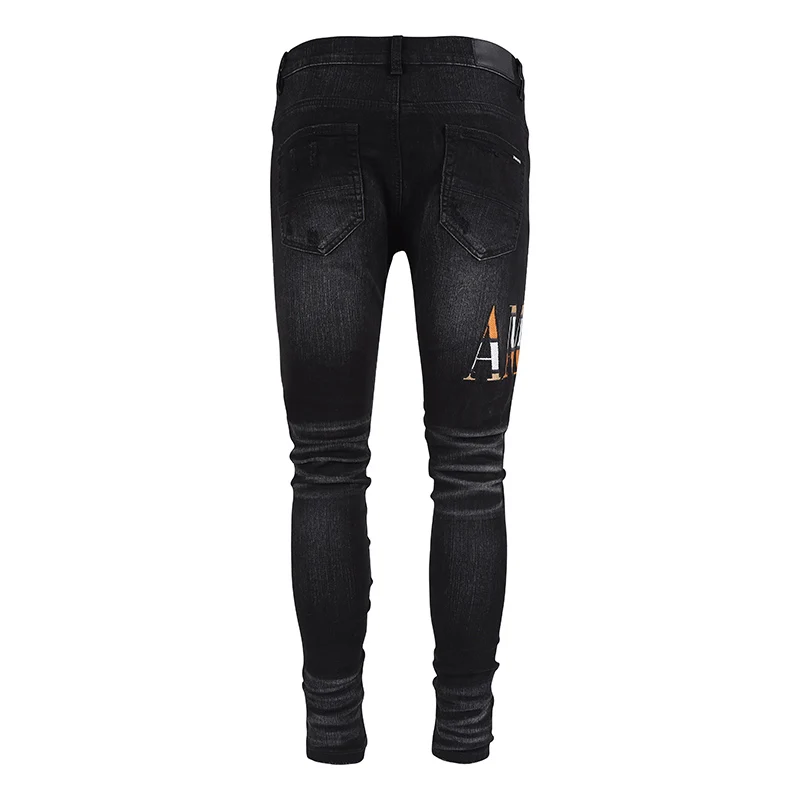 Street Fashion Men Jeans Buttons Fly Retro Black Gray Stretch Skinny Ripped Jeans Men Patch Designer Hip Hop Brand Pants Hombre