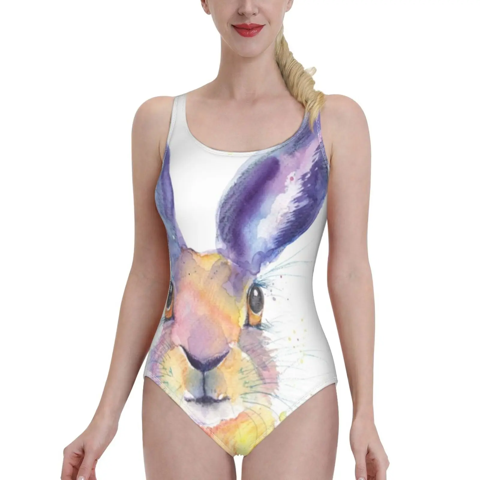 

Радужный слитный купальник Hare, женский купальник, сексуальный Классический боди с открытой спиной, пляжная одежда для купания, заяц, зайцы, ...