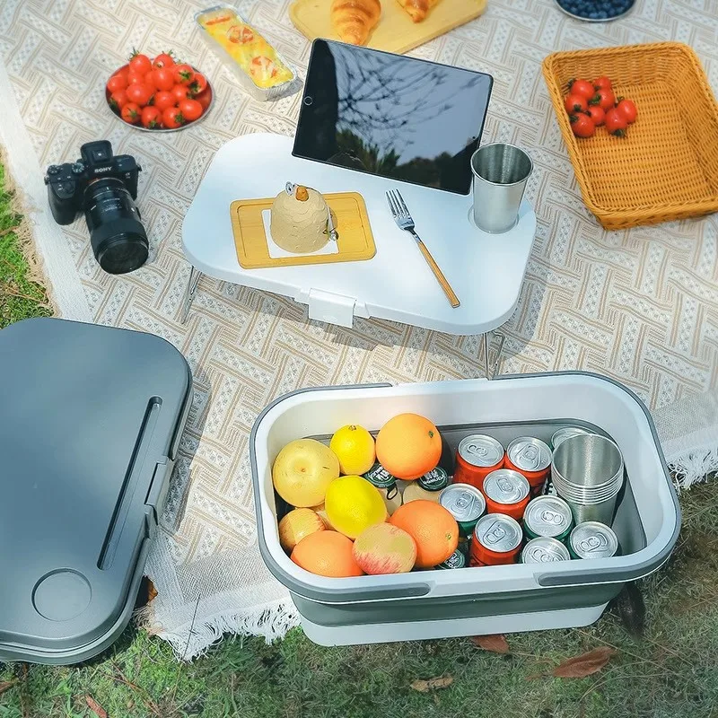 

New Outdoor Camping Portable Folding Storage Box, Multifunctional Picnic Basket Can Be Used As Table Mounted, Durable, Secure.