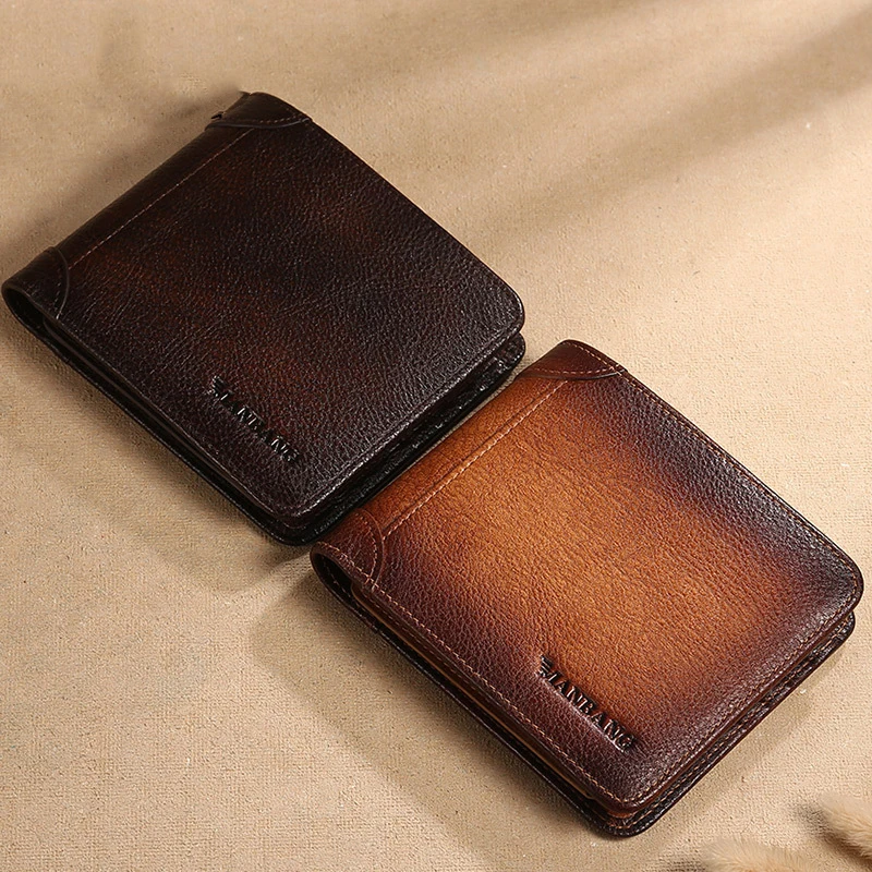 New Arrival Men's RFID Genuine Leather Trifold Wallet For Man ID Credit Bank Card Holder Small Pocket Black Brown Base Wallets