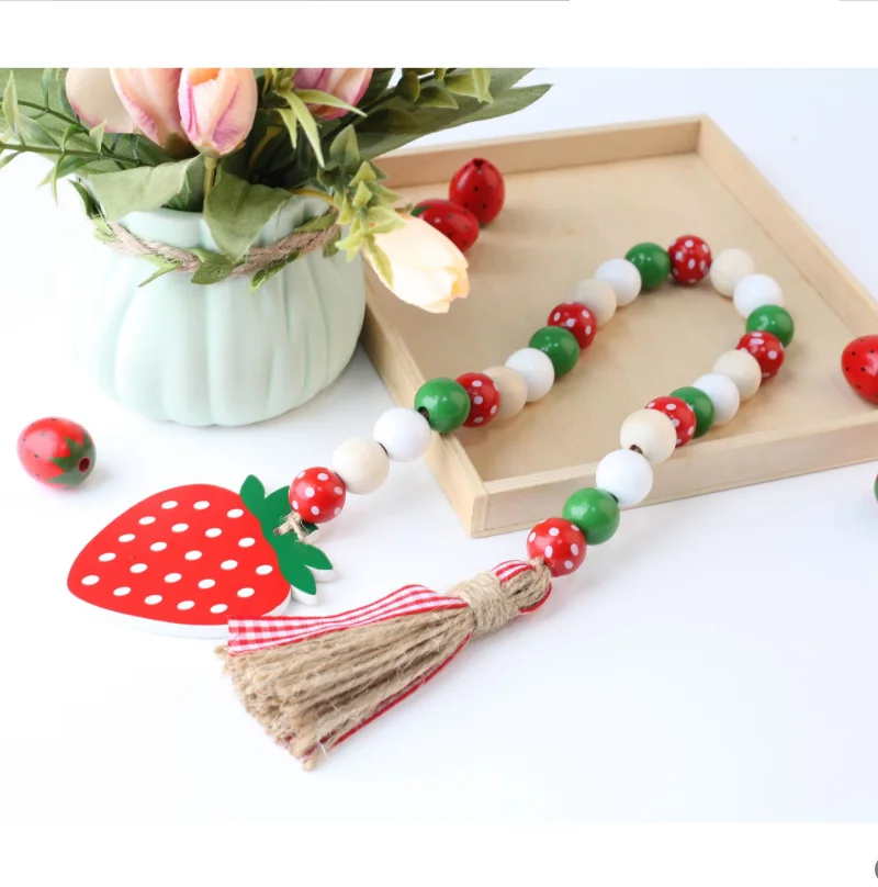 

16mm Colourful Red strawberry Wood Beads Creative Beaded Curtain Straps Home Decoration Garland Handmade Custom Home Decoration