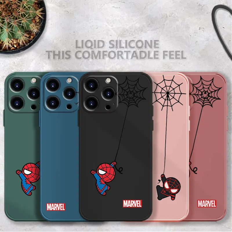 

Liquid Candy Silicone Case For iPhone 13 12 11 Pro Max Mini X XR XS Max 7 8 6 6s Plus SE Shell Funda Marvel Black Red SpiderMan