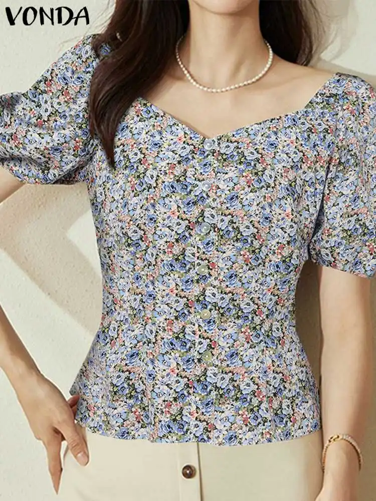 

Elegant Printed Shirts 2023 VONDA Fashion Summer Tops Women Blouse Casual Loose Beach Shirts Office Lady Blusas Femininas Baggy