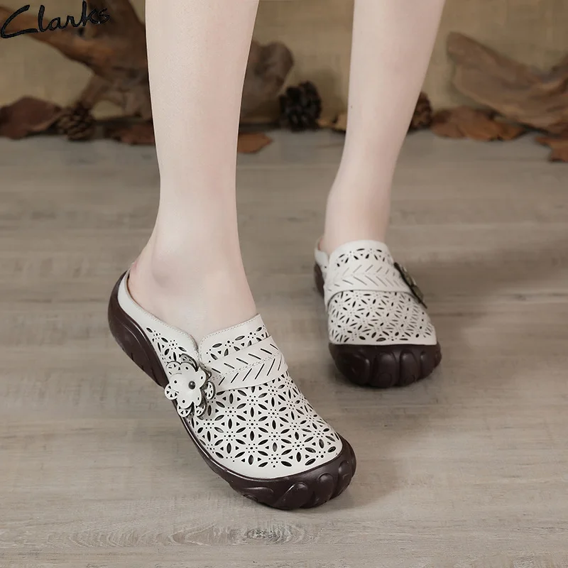 Summer Casual Women's Shoes Ethnic Style Leather Flower Breathable Women's Sandals Large Size Comfortable Soft Bottom Slippers