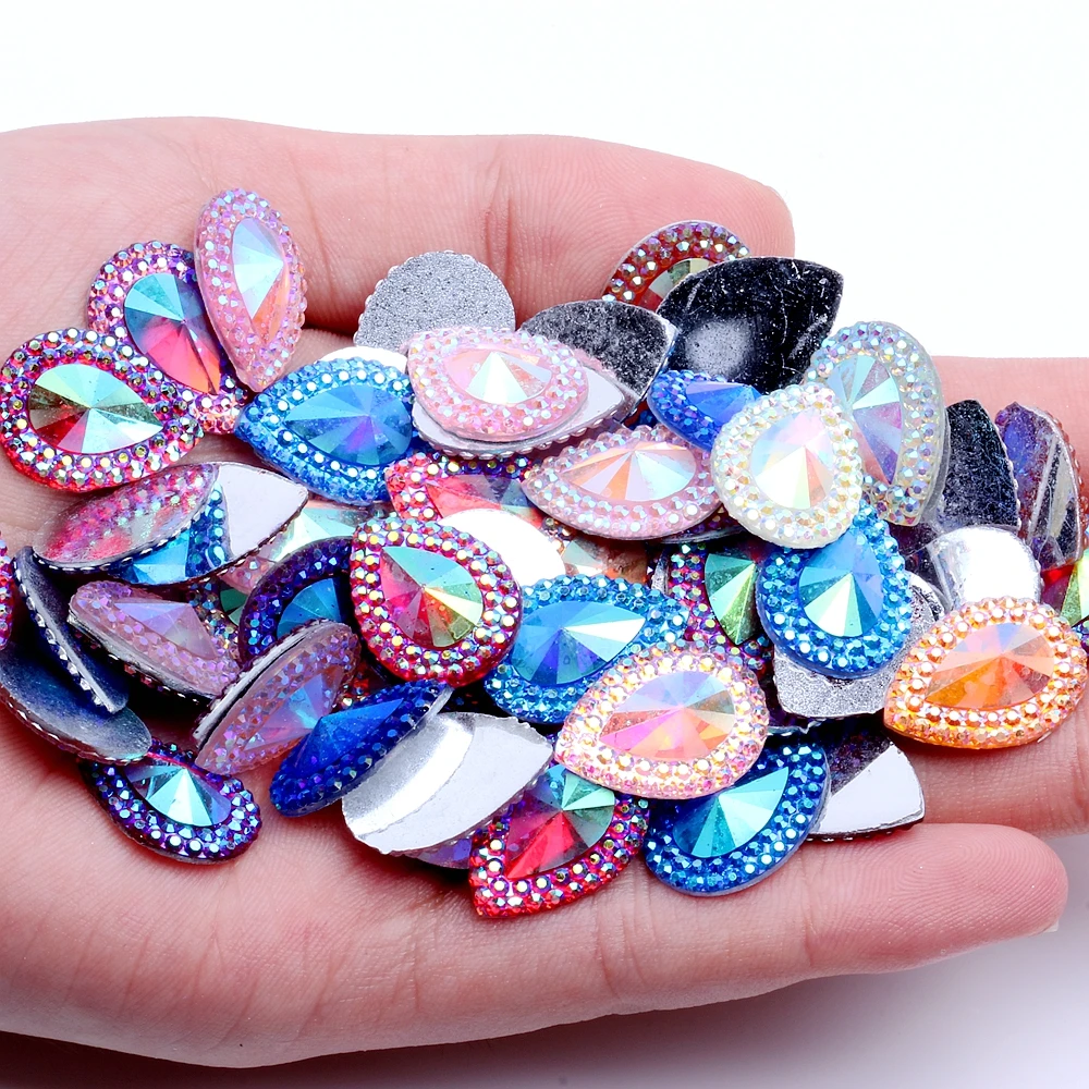 

Resin Rhinestones Tear drop 13x18mm 40pcs/lot Many AB Coloes Cabochons Flatback Stones Strass DIY For Jewelry Making Decoration