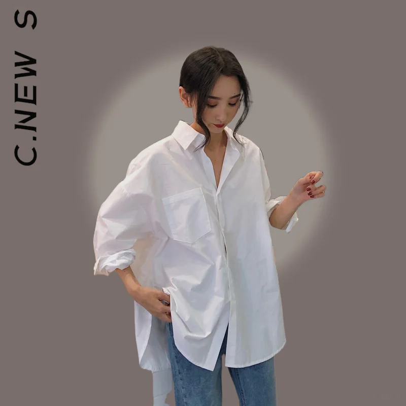 

C.New S Shirt Fashion Women Simple Elegant Women Top Korean Style Slim Long Sleeve Tops New Friends Vintage Lady Female Tops