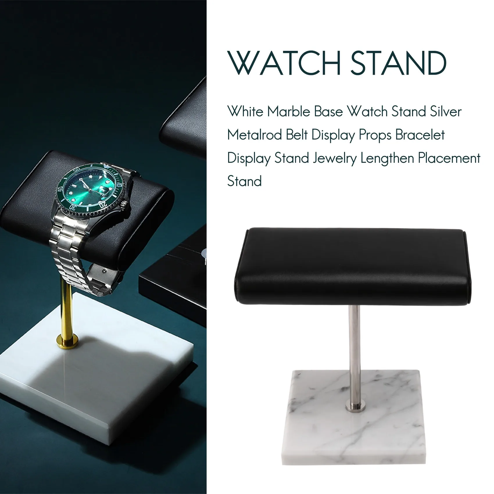 

White Marble Base Watch Stand Silver Metalrod Belt Display Props Bracelet Display Stand Jewelry Lengthen Placement Stand