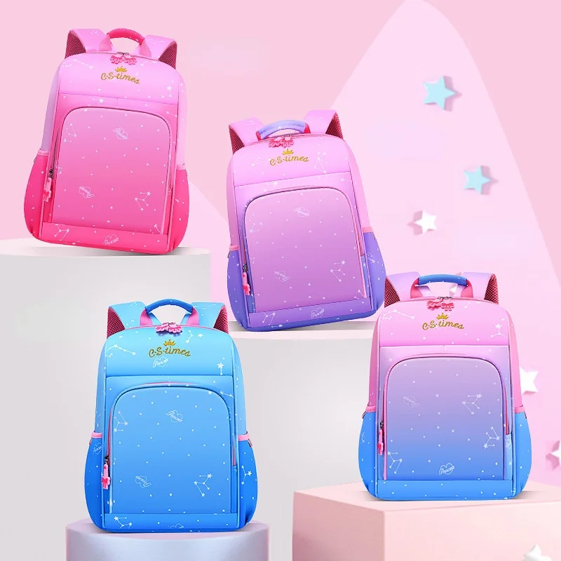 Starry Sky Sweet Gradient Girls Princess Large Capacity Backpacks New Reflective Primary Children Students Grade 1-6 Schoolbags