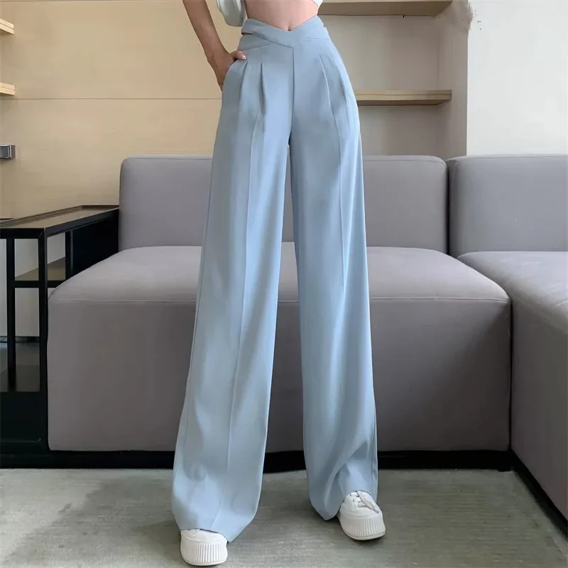 

Korean Fashion Wide Leg Pants High Waist Solid Casual Loose Office Lady Suit Pants Straight Trousers Women Baggy Pantalones
