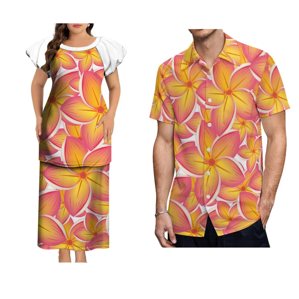 Фото Samoa-Fiji Couple Dress Casual Travel Couple Suit Men'S Pocket Shirt Women'S Puletasi Skirt Custom Polynesian Couple Dress №1
