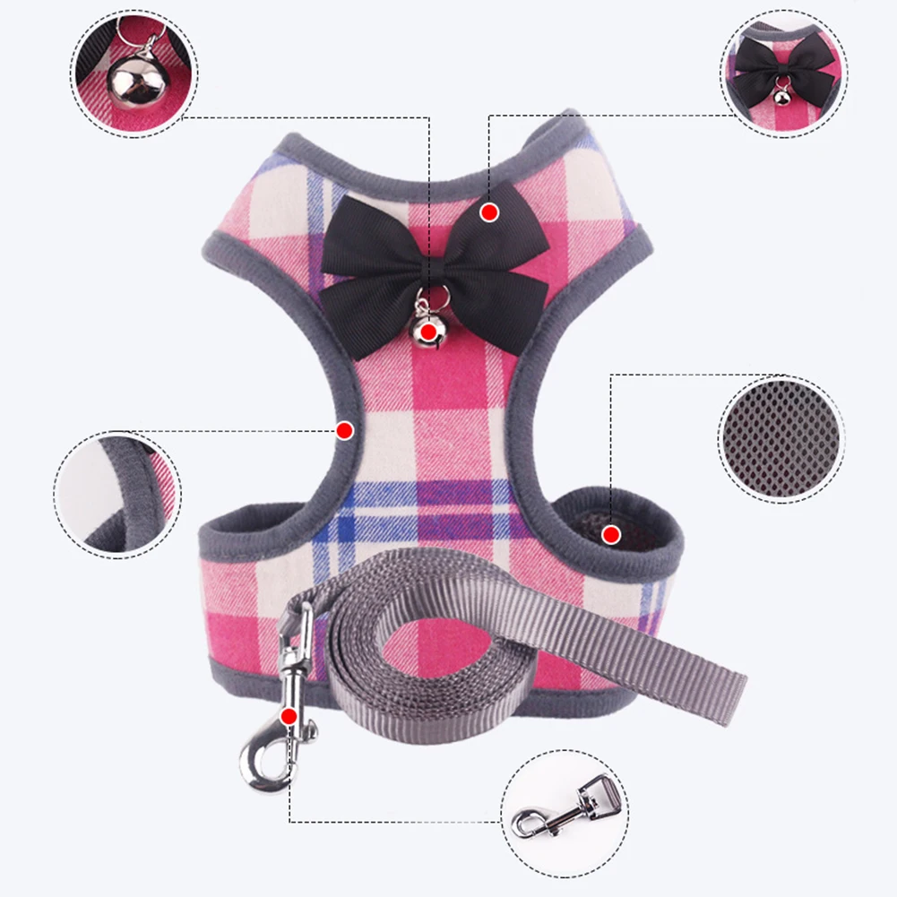 

Dog Harness and Leash Set with Bell Adjustable Chest Strap Breathable Pet Vest Dog Walking Rope Pets Supplies perros accesorios
