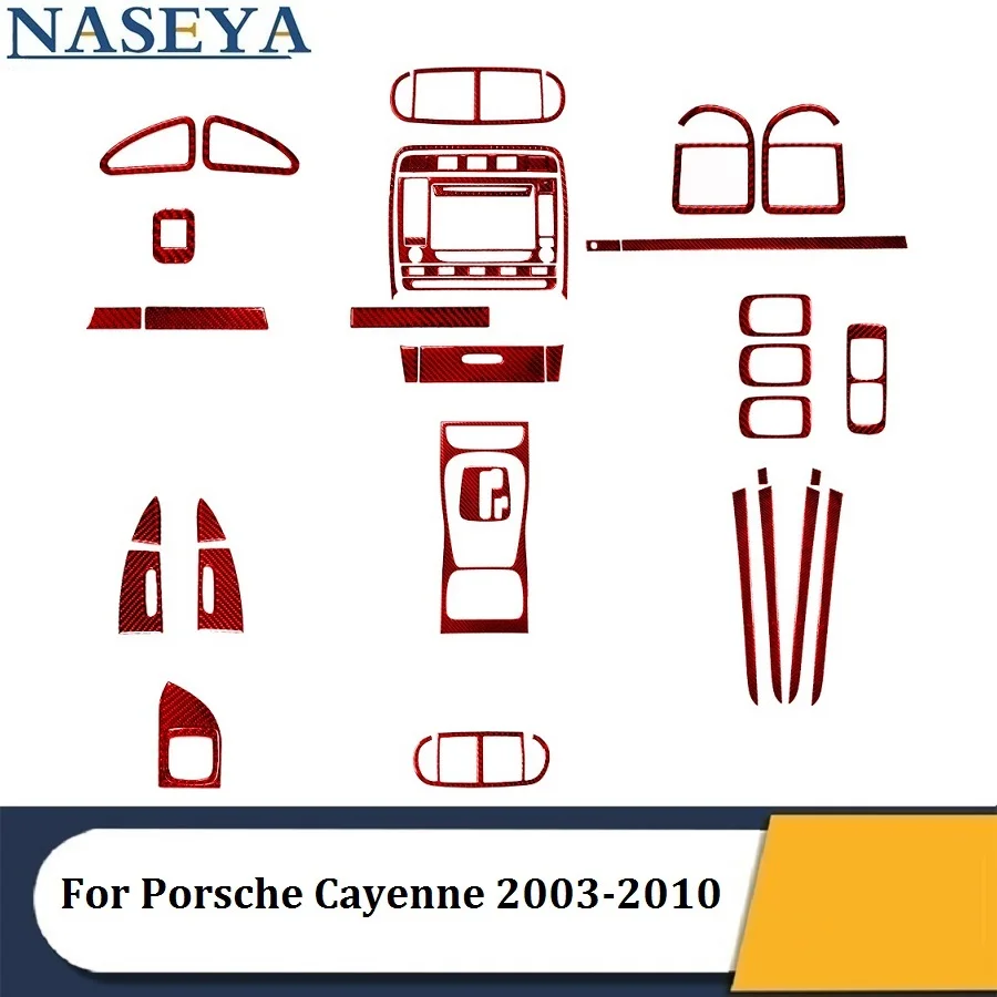 

Красные наклейки из углеродного волокна для Porsche Cayenne Sport SUV 2003-2010, декоративные аксессуары для салона автомобиля
