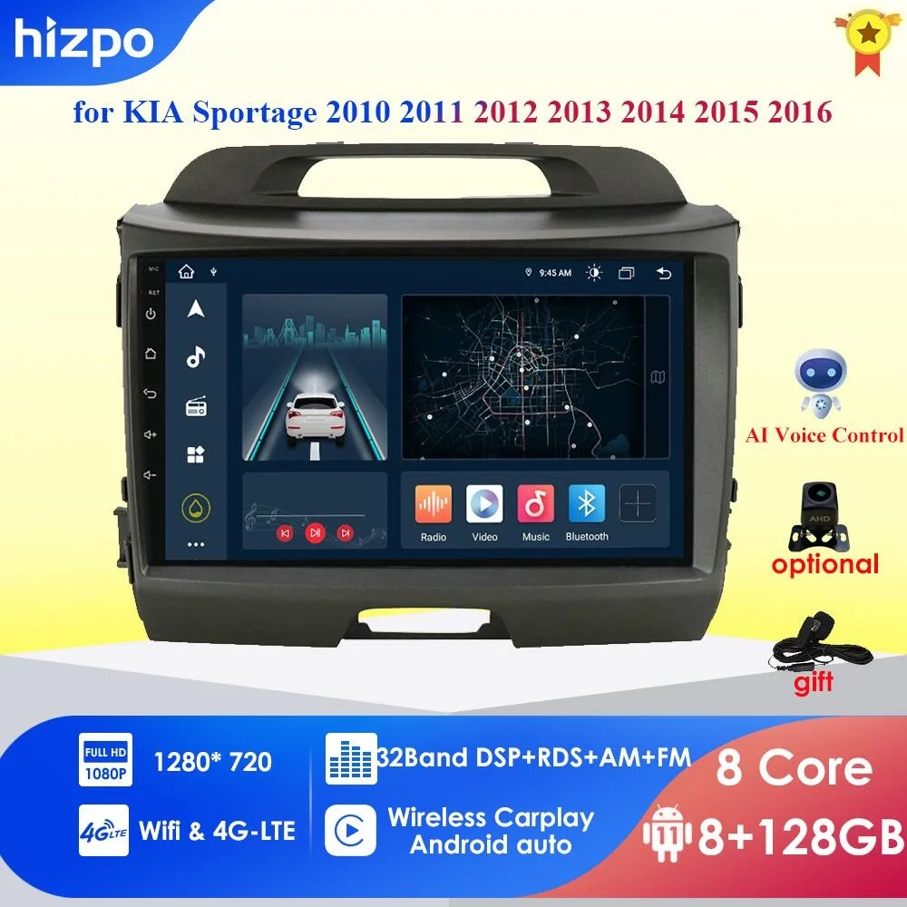 

2+32 2 Din Android 10 9'' Car Radio multimedia player for KIA sportage 2011 2012 2013 2014 2015 2016 GPS Navigation WIFI 4G LTE