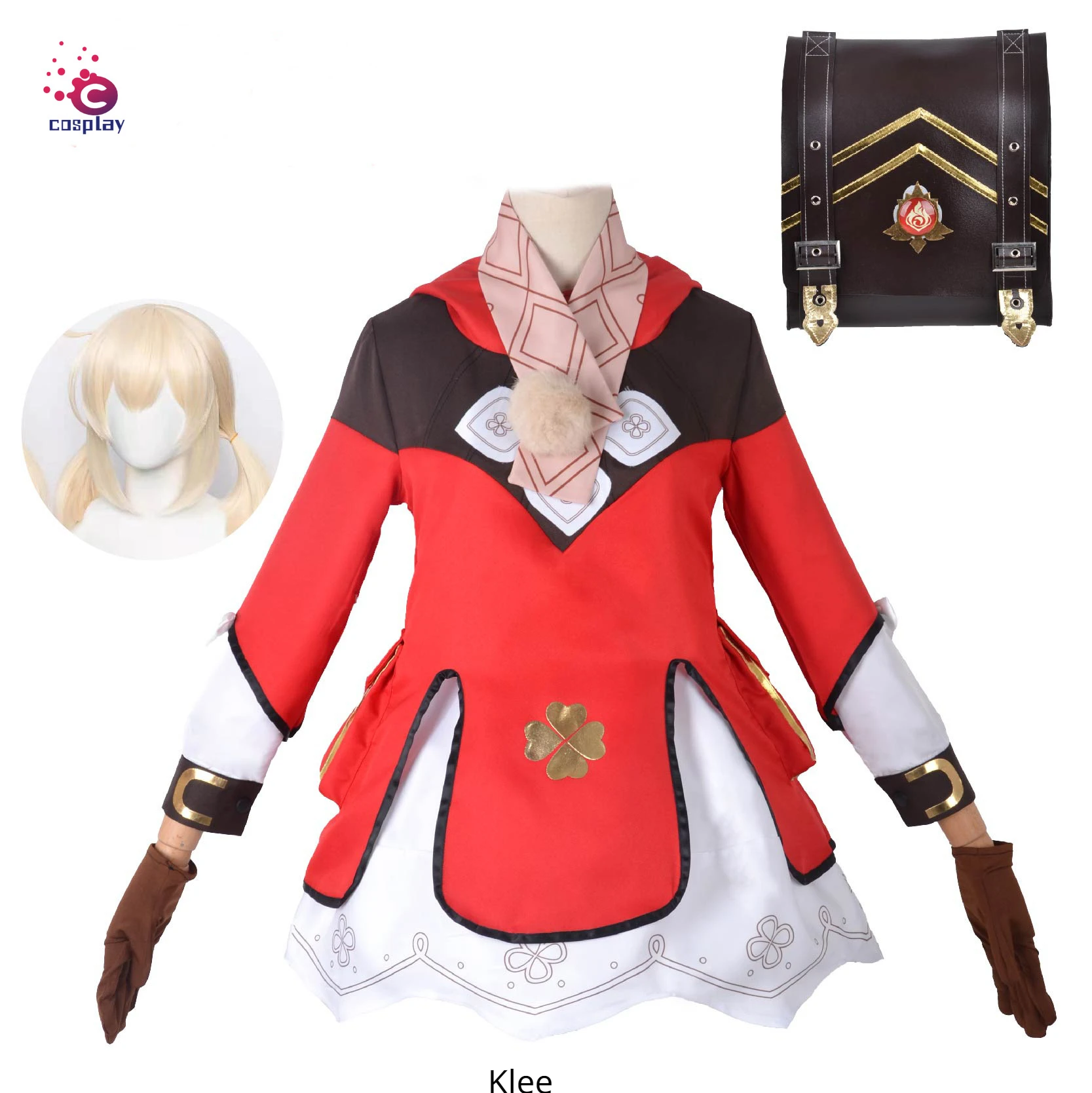 

Genshin Impact Klee Cosplay Costume Outfit Uniform Christmas Backpack Wig Cute Dress New Skin Little Witch Costume Halloween