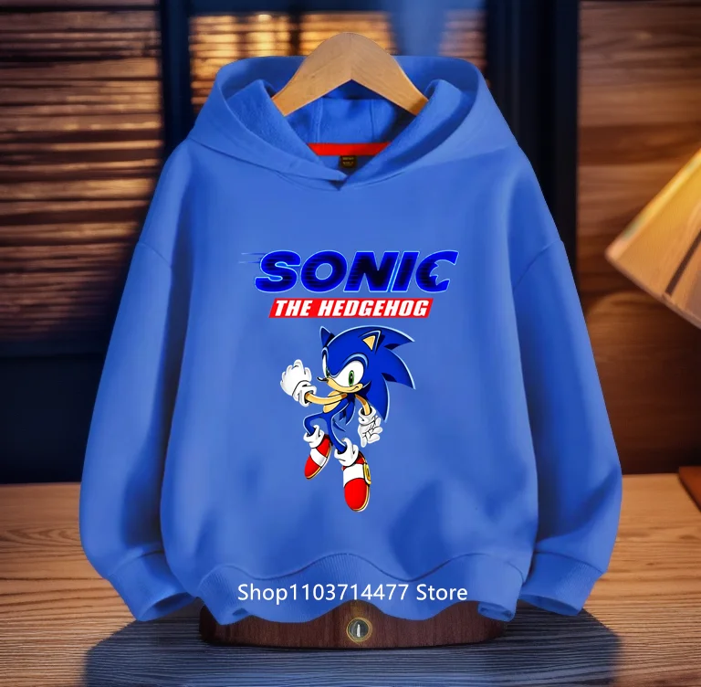 2022 New Spring Autumn Sonics Hoodies Kids Cartoon Boys Girls Long Sleeve Sweatshirt Children Casual Hood Tops 100cm-160cm Heigh