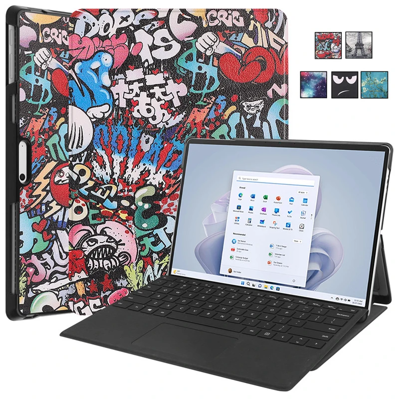 

PU Leather Cover For Funda Surface Pro 9 Case 13" Flip Stand Painted Cover For Microsoft Surface Pro 9 Pro9 Case Coque+Gift pen