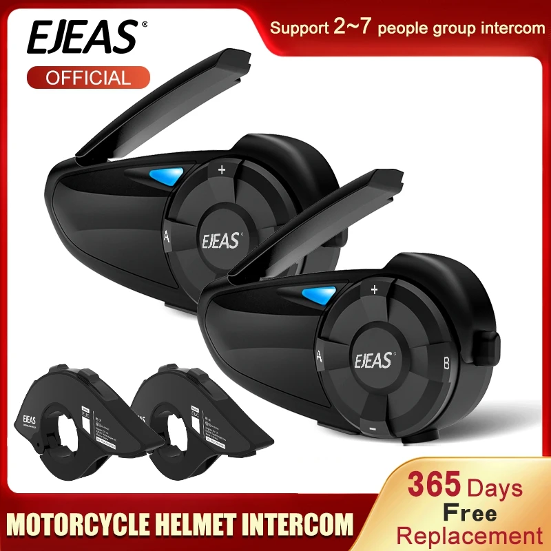 EJEAS-auriculares Q7/Quick7 para casco de motocicleta, intercomunicador inalámbrico con Bluetooth 5,0, hasta 7 conductores, a prueba de agua, auriculares FM