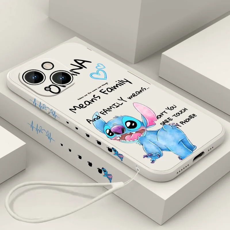 

Stitch Disney Cool Phone Case For iPhone 14 13 12 mini 11 Pro Max 8 7 Plus XR XS X Liquid Left Rope