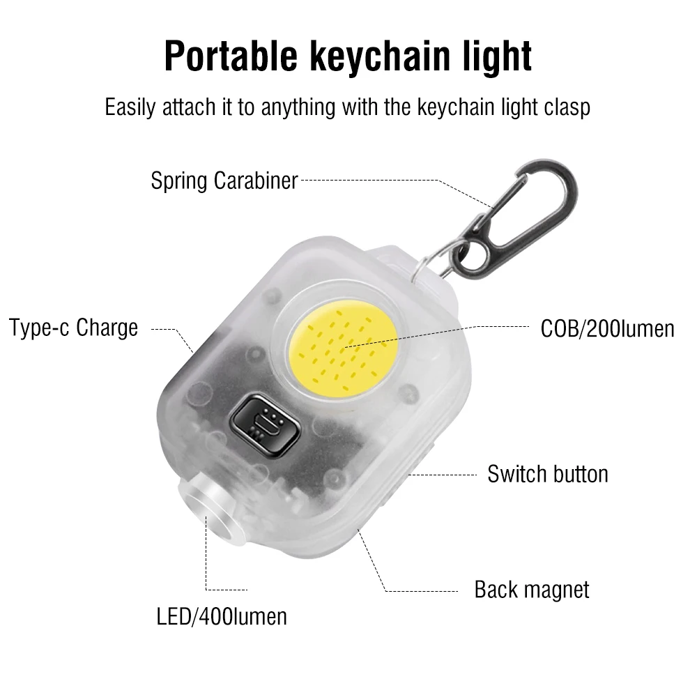 BORUiT Mini Flashlight COB LED 8 Light Modes Torch Work Light Portable Pocket Flashlight Keychain Rechargeable Outdoor Camping enlarge