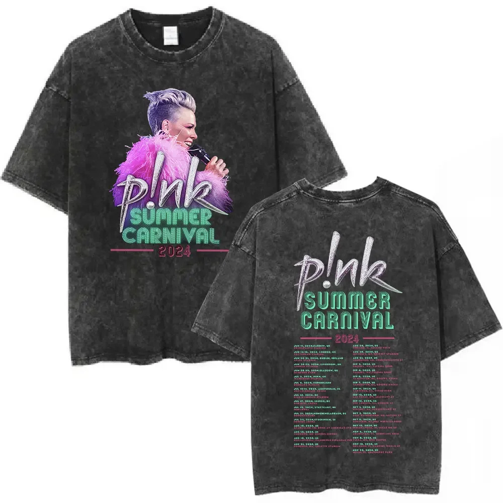 Винтажная промытая футболка для мужчин и женщин модная P!nk Pink Singer летнего