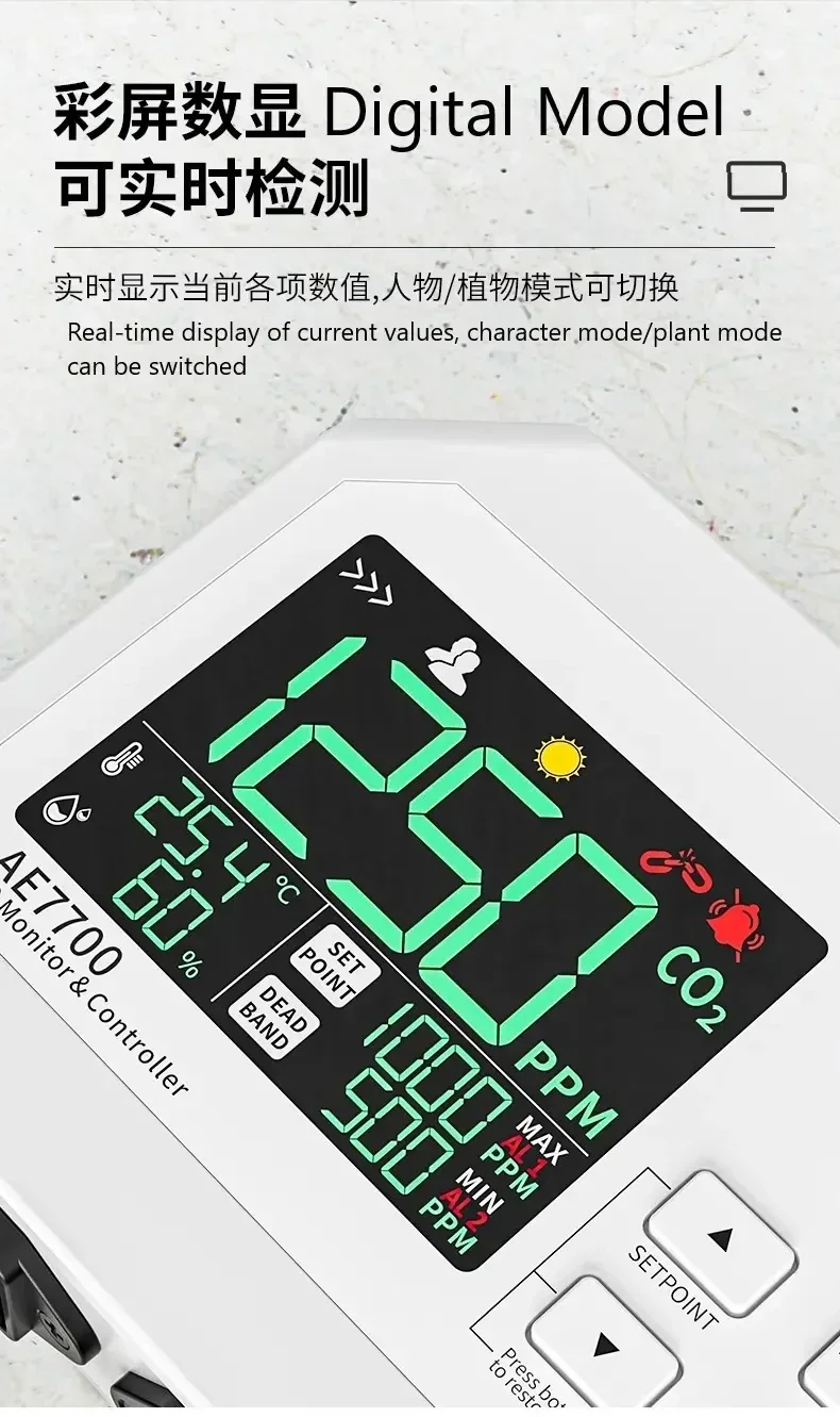 ścienny w szklarni cyfrowa wentylacja CO2 detektor kwiat miernik dwutlenku węgla do sadzenia