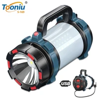 high power led searchlight spotlight camping flashlight rechargeable light with 4800mah battery with side light and grip