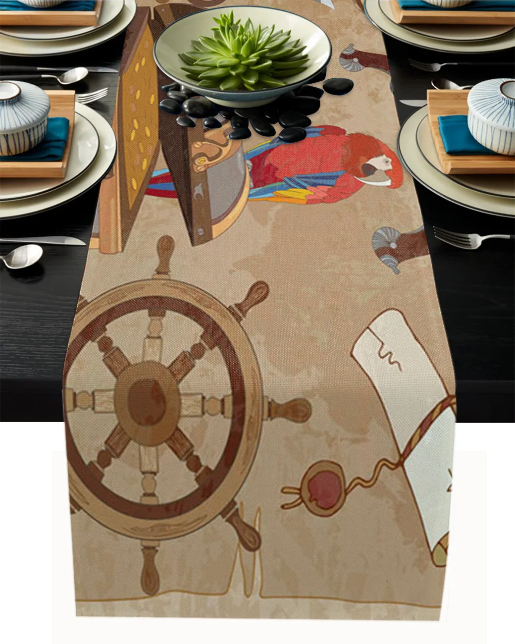 Настольная дорожка с пиратским попугаем и сокровищами флагом Скатерть для