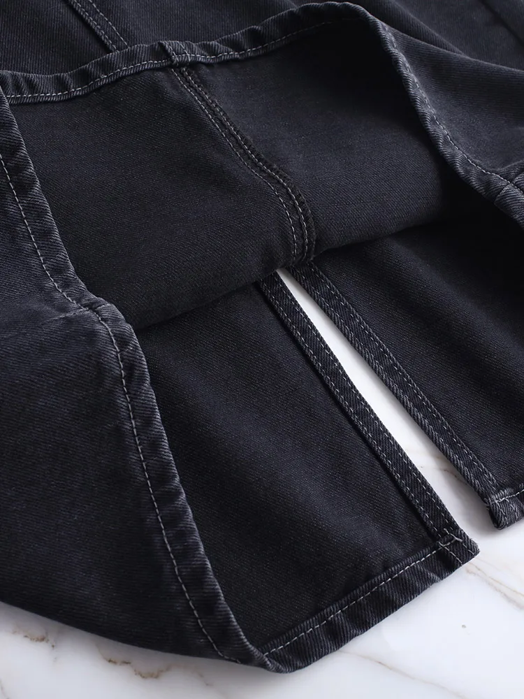 Например корейская мода 2022 джинсовые сексуальные юбки с разрезом черная