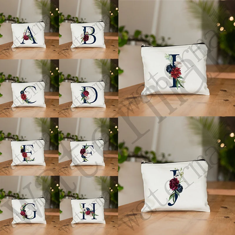 

Letter Flower Print Cosmetic Bags Bridal Party Make Up Bags Bridesmaid Makeup Bag Toiletries Organizer Travel Pouch Clutch Gifts