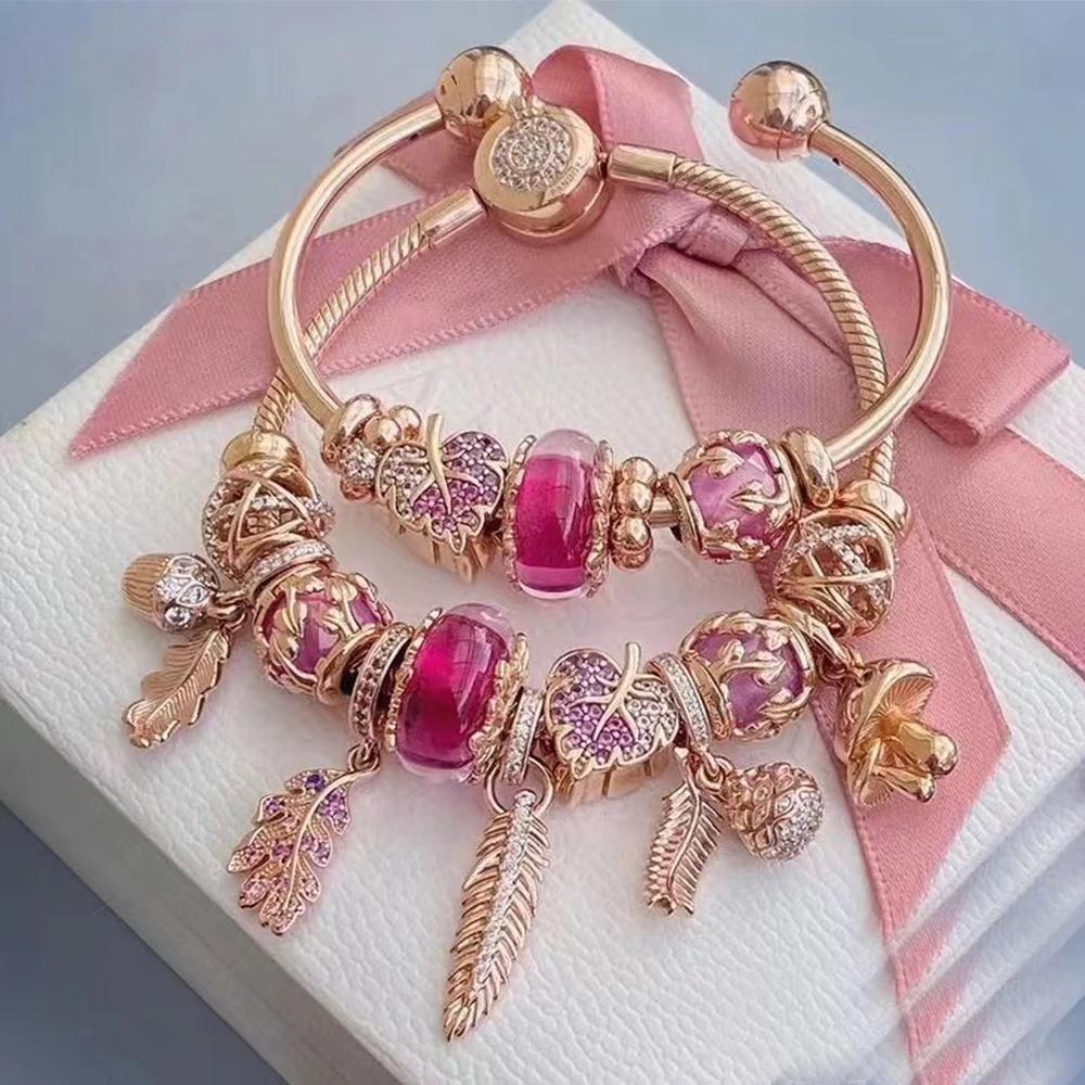 Браслет Pandora из серебра 925 пробы с сияющими снежинками бантами розами крыльями