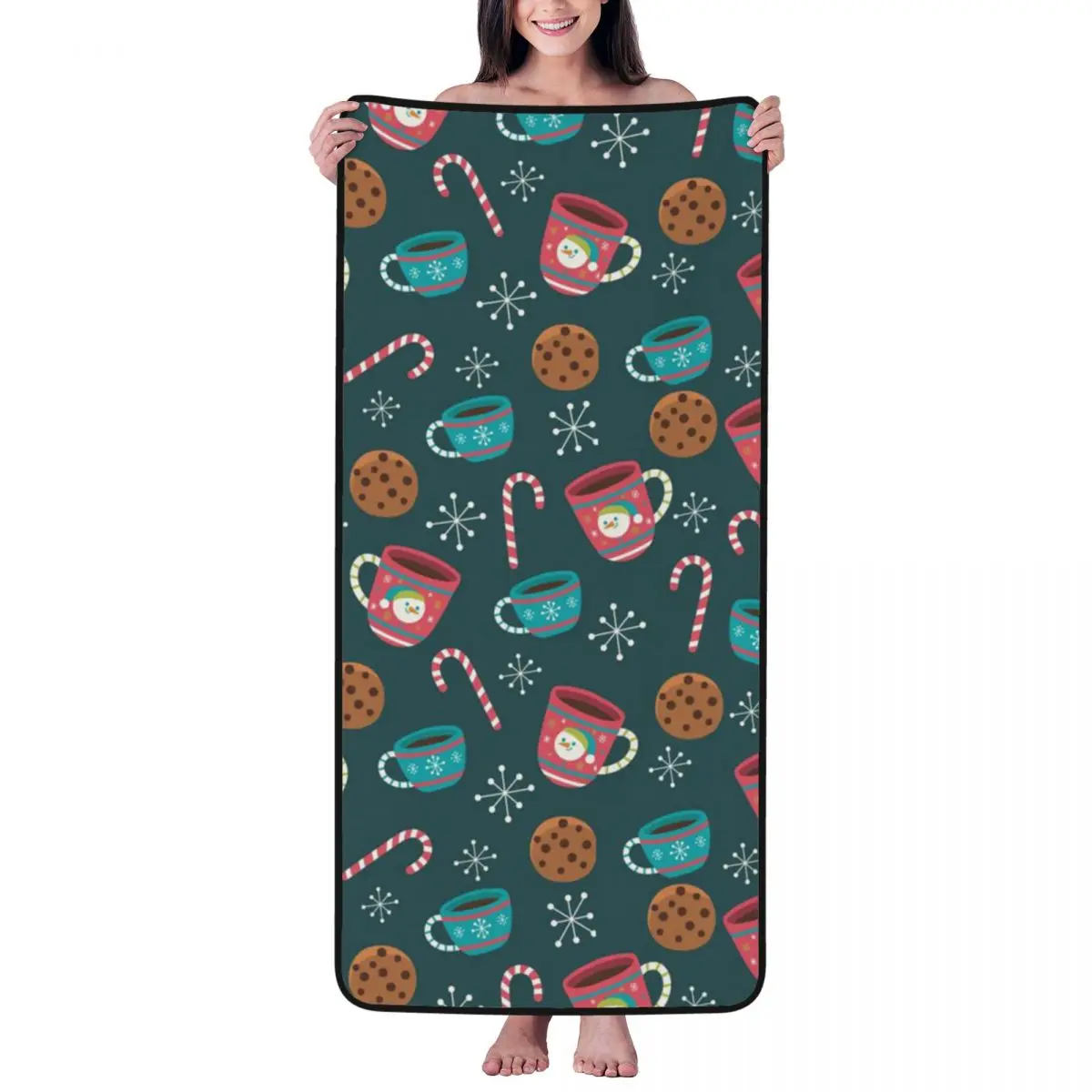 

Christmas Afternoon Tea Beach Towel for Adult Kids Microfiber Bath Towel Blanket for Camping Swim Pool Travel Beach Gym