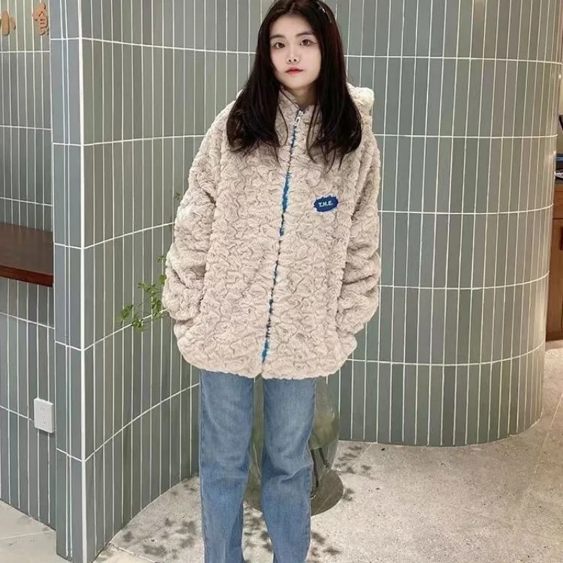 New Winter Coat for Women Faux Fur Coats Hooded Jackets Warm Thickened Lamb Wool Coat Korean Fashion