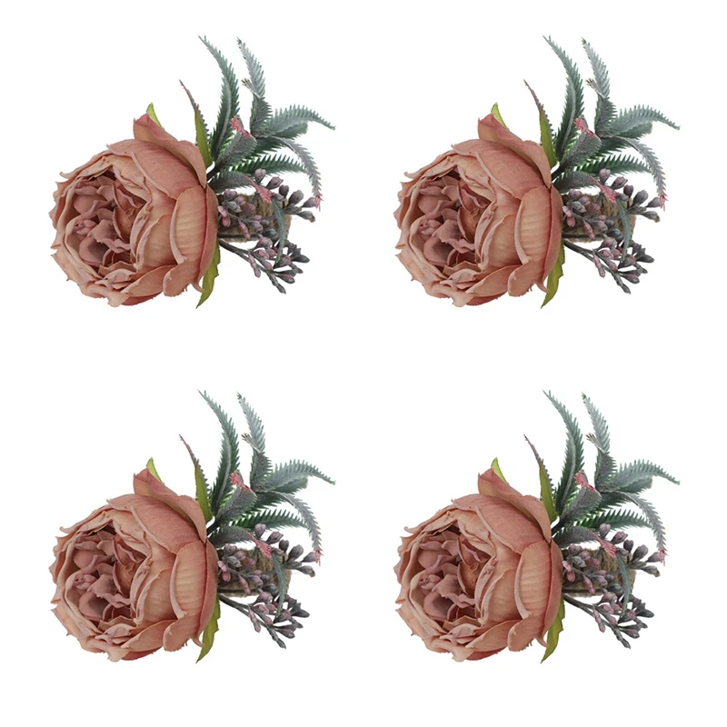 

4Pcs Artificial Rose Flower Napkin Ring Flower Towel Napkin Buckle Holder Napkin Buckle Party Table Decoration